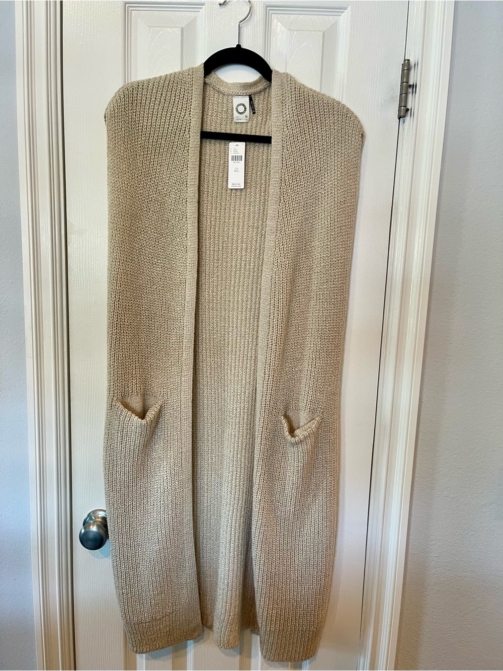 Open-Front Long Knit Cardigan in Beige by Unknown Brand